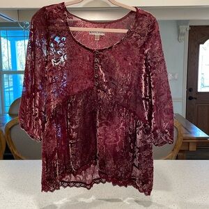 Burgundy velvet burnout blouse